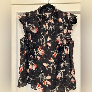Rebecca Taylor Black Floral Ruffle Blouse